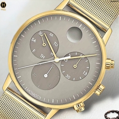Đồng Hồ Nam Movado Quartz Chronograph 3640052 Golden MeshBracelet Dây Thép Lưới Vàng Mặt Vàng