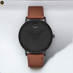 Đồng Hồ Nam Movado Quartz 3640068 Face Dây Da Nâu Mặt Đen