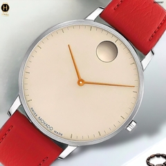 Đồng Hồ Nam Movado Quartz Face 3640097 Dây Da Đỏ Mặt Beige