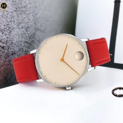 Đồng Hồ Nam Movado Quartz Face 3640097 Dây Da Đỏ Mặt Beige