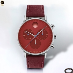 Đồng Hồ Nam Movado Quartz Chronograph 3640102 Face Dây Da Đỏ Mặt Đỏ