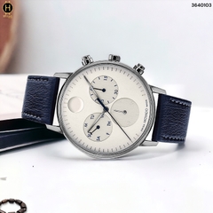 Đồng Hồ Nam Movado Quartz Chronograph 3640103 Face Dây Da Xanh Lam Mặt Trắng