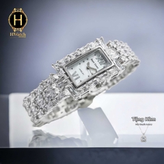 Đồng Hồ Nữ Royal Quartz 3793 Dây Thép Trắng Mặt Trắng Viền Đá