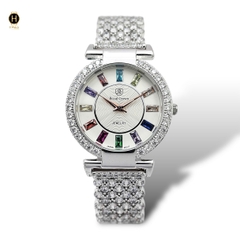 Đồng Hồ Nữ Royal Pin 4604 Dây Thép Trắng Mặt Trắng Viền Đá