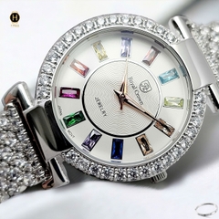 Đồng Hồ Nữ Royal Pin 4604 Dây Thép Trắng Mặt Trắng Viền Đá