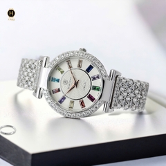 Đồng Hồ Nữ Royal Pin 4604 Dây Thép Trắng Mặt Trắng Viền Đá