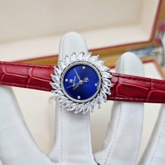 Đồng Hồ Nữ Royal Quartz 4652 Dây Da Vỏ Trắng Mặt Xanh Viền Đá