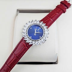 Đồng Hồ Nữ Royal Quartz 4652 Dây Da Vỏ Trắng Mặt Xanh Viền Đá