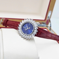 Đồng Hồ Nữ Royal Quartz 4652 Dây Da Vỏ Trắng Mặt Xanh Viền Đá