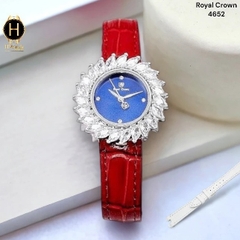 Đồng Hồ Nữ Royal Quartz 4652 Dây Da Vỏ Trắng Mặt Xanh Viền Đá