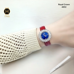 Đồng Hồ Nữ Royal Quartz 4652 Dây Da Vỏ Trắng Mặt Xanh Viền Đá