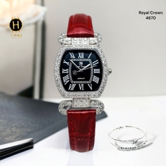 Đồng Hồ Nữ Royal Crown Quartz 4670 Da Đỏ Mặt Trắng