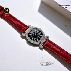 Đồng Hồ Nữ Royal Crown Quartz 4670 Da Đỏ Mặt Trắng