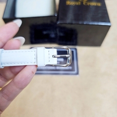 Đồng Hồ Nữ Royal Crown Quartz 6305 Dây Da Trắng Mặt Trắng Viền Đá