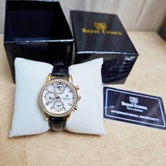 Đồng Hồ Nữ Royal Quartz 6420 Dây Da Đen Mặt Trắng Viền Đá