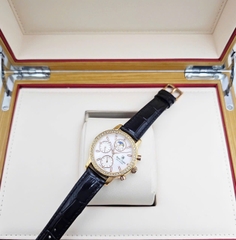 Đồng Hồ Nữ Royal Quartz 6420 Dây Da Đen Mặt Trắng Viền Đá