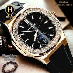 Đồng Hồ Nam Carnival Automatic 8110G-VH-DD-D Dây Da Vỏ Vàng Hồng Mặt Đen Sapphire