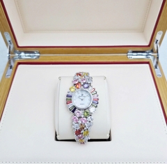 Đồng Hồ Nữ Royal Crown Quartz 8396 Thép Trắng Đá Màu
