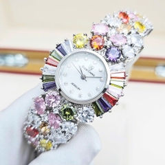 Đồng Hồ Nữ Royal Crown Quartz 8396 Thép Trắng Đá Màu