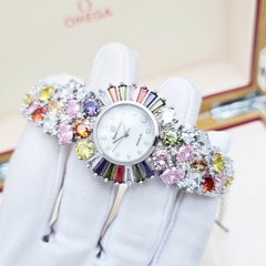 Đồng Hồ Nữ Royal Crown Quartz 8396 Thép Trắng Đá Màu