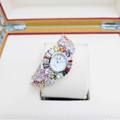 Đồng Hồ Nữ Royal Crown Quartz 8396 Thép Trắng Đá Màu