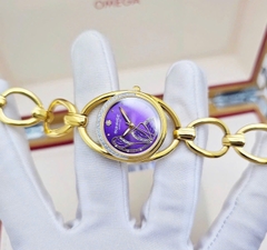 Đồng Hồ Nữ Sunrise Quartz 9014AA Thép Vàng Tím