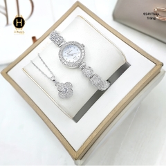 Đồng Hồ Nữ Royal Quartz 9241 Dây Thép Trắng Mặt Trắng Viền Đá