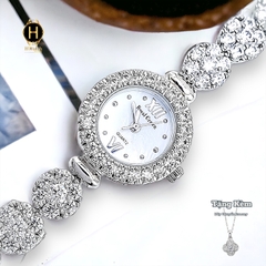 Đồng Hồ Nữ Royal Quartz 9241 Dây Thép Trắng Mặt Trắng Viền Đá
