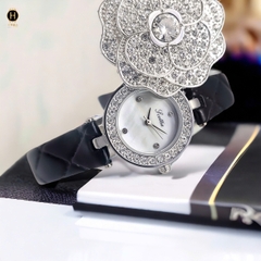 Đồng Hồ Nữ Scottie Quartz 9559B  Da Đen Vỏ Trắng Mặt Trắng