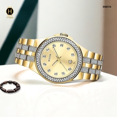 Đồng Hồ Nam Bulova Quartz 98B174 Dây Thép Demi Vàng Mặt Vàng.