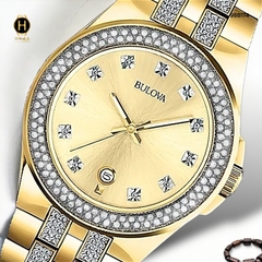 Đồng Hồ Nam Bulova Quartz 98B174 Dây Thép Demi Vàng Mặt Vàng.
