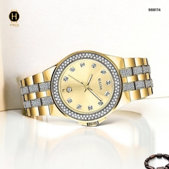 Đồng Hồ Nam Bulova Quartz 98B174 Dây Thép Demi Vàng Mặt Vàng.