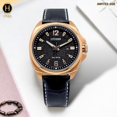 Đồng Hồ Nam Citizen Quartz Eco-Drive AW1723-02E Dây Da Vỏ Vàng Hồng Mặt Đen Sapphire