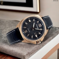 Đồng Hồ Nam Citizen Quartz Eco-Drive AW1723-02E Dây Da Vỏ Vàng Hồng Mặt Đen Sapphire