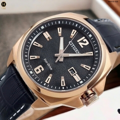 Đồng Hồ Nam Citizen Quartz Eco-Drive AW1723-02E Dây Da Vỏ Vàng Hồng Mặt Đen Sapphire