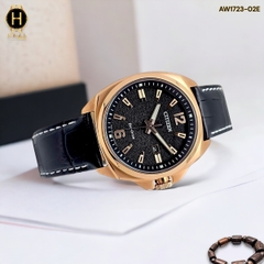 Đồng Hồ Nam Citizen Quartz Eco-Drive AW1723-02E Dây Da Vỏ Vàng Hồng Mặt Đen Sapphire
