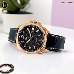 Đồng Hồ Nam Citizen Quartz Eco-Drive AW1723-02E Dây Da Vỏ Vàng Hồng Mặt Đen Sapphire