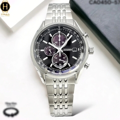 Đồng Hồ Nam Citizen Quartz Eco-Drive Chronograph CA0450-57E Dây Thép Vỏ Trắng Mặt Đen Sapphire