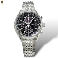 Đồng Hồ Nam Citizen Quartz Eco-Drive Chronograph CA0450-57E Dây Thép Vỏ Trắng Mặt Đen Sapphire