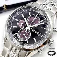 Đồng Hồ Nam Citizen Quartz Eco-Drive Chronograph CA0450-57E Dây Thép Vỏ Trắng Mặt Đen Sapphire
