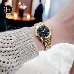 Đồng Hồ Nữ Citizen Quartz Eco-Drive EM0712-59E Dây Sắt Vàng Mặt Đen Sapphire