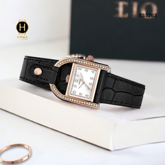 Đồng Hồ Nữ Fossil Quartz Harwell ES5263 Dây Da Đen Thép Vàng Hồng Mặt Trắng
