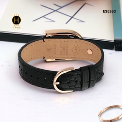 Đồng Hồ Nữ Fossil Quartz Harwell ES5263 Dây Da Đen Thép Vàng Hồng Mặt Trắng