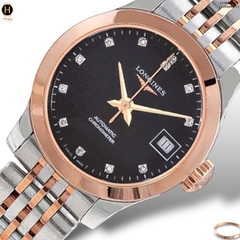 Đồng Hồ Nữ Longines Automatic Record Chronometer L2.320.5.57.7 (L23205577) Dây Thép Demi Mặt Đen Sapphire.