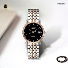 Đồng Hồ Unisex Longines Automatic L4.809.5.57.7 Dây Thép Demi Vàng Hồng Mặt Đen Đính Diamond.