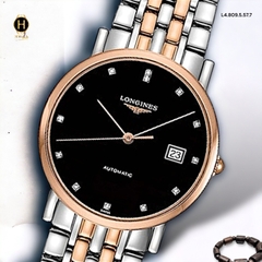 Đồng Hồ Unisex Longines Automatic L4.809.5.57.7 Dây Thép Demi Vàng Hồng Mặt Đen Đính Diamond.