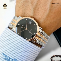 Đồng Hồ Unisex Longines Automatic L4.809.5.57.7 Dây Thép Demi Vàng Hồng Mặt Đen Đính Diamond.