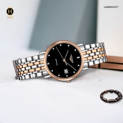 Đồng Hồ Unisex Longines Automatic L4.809.5.57.7 Dây Thép Demi Vàng Hồng Mặt Đen Đính Diamond.