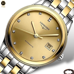 Đồng Hồ Nam Longines Automatic Flagship L4.774.3.37.7 (L47743377) Dây Thép Demi Vàng Mặt Vàng Sapphire.