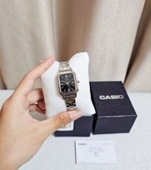 Đồng Hồ Nữ Casio Quartz LTP-E168D-1BDF Thép Trắng Mặt Đen